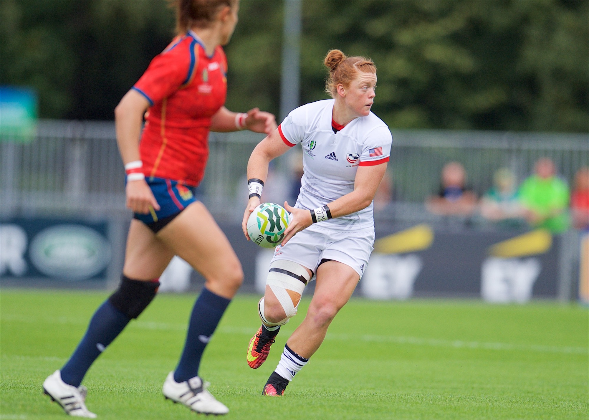 Alev Kelter in action for the USA against Spain in the 2017 Women's Rugby World Cup. Ian Muir photo for FloRugby.