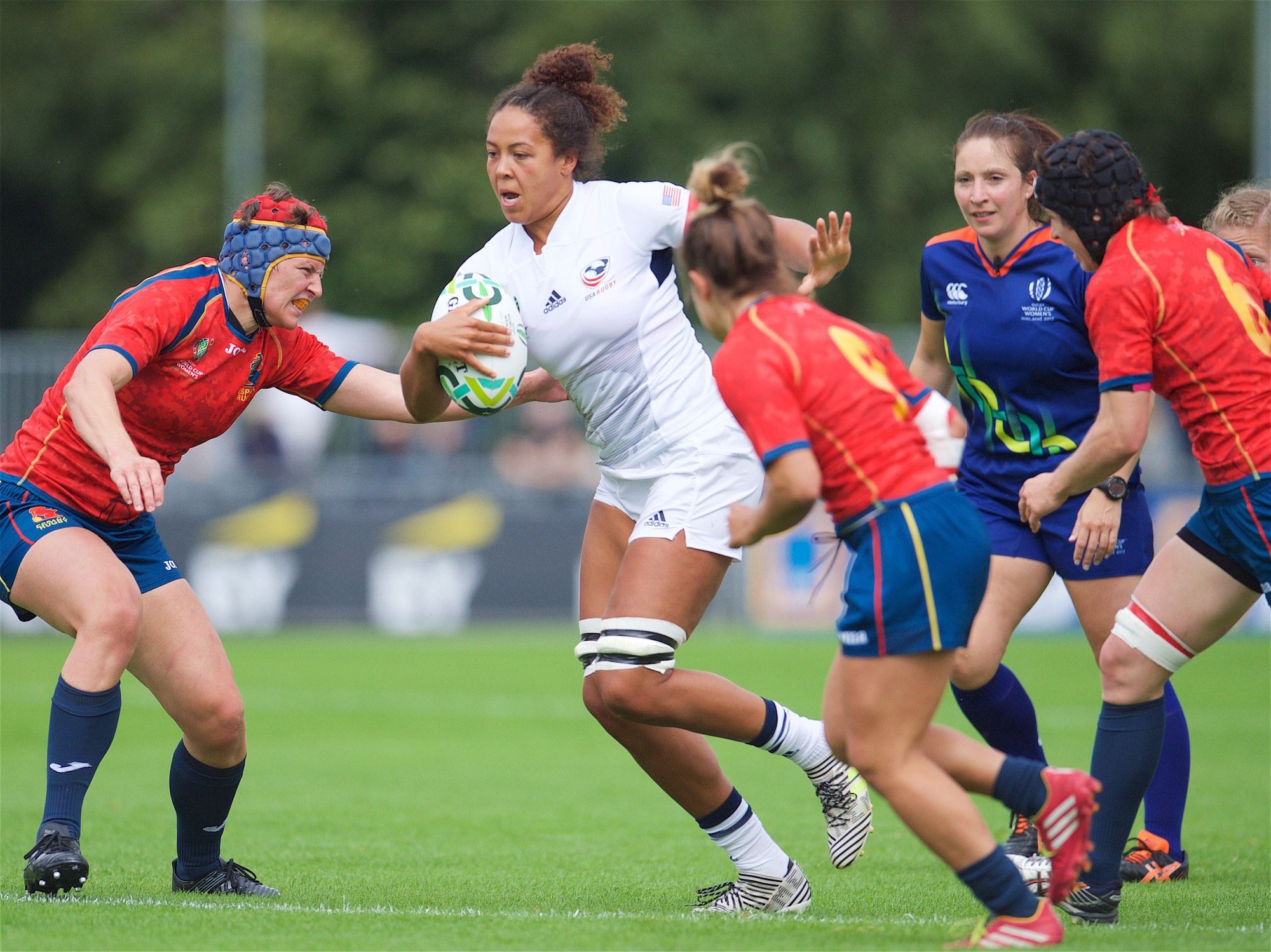 Jordan Gray was player of the game for the USA against Spain in the 2017 Women's Rugby World Cup. Ian Muir photo for FloRugby.
