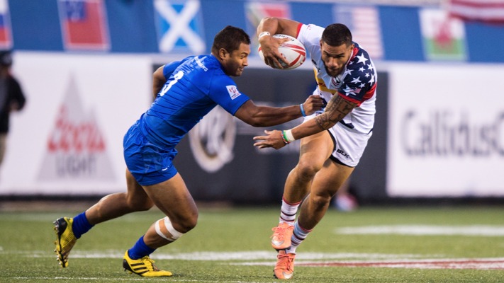 Martin Iosefo looks for the tryline at the 2017 USA 7s. David Barpal photo.