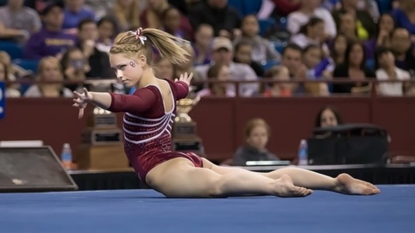 Haley Scaman of Oklahoma on floor during Perfect Routine