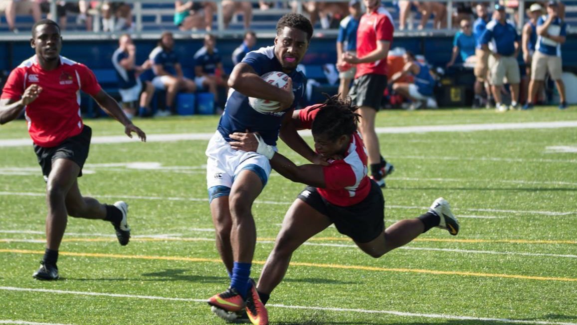 Marcus Tupuola in action for Notre Dame College.