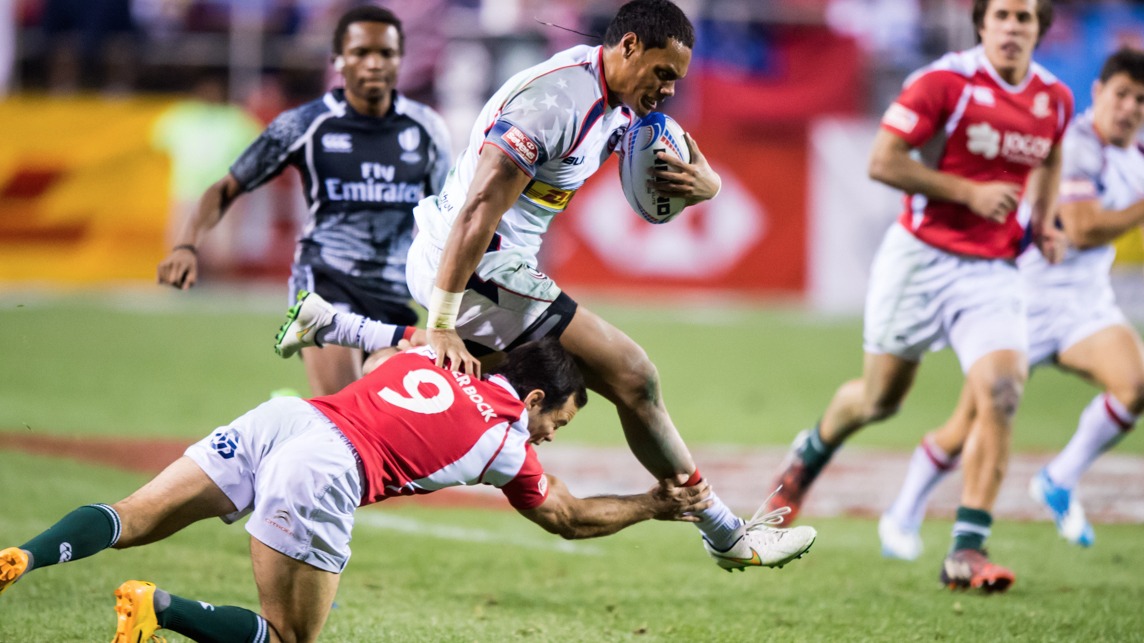 Maka Unufe in action for the USA 7s rugby team. 2015. David Barpal photo.