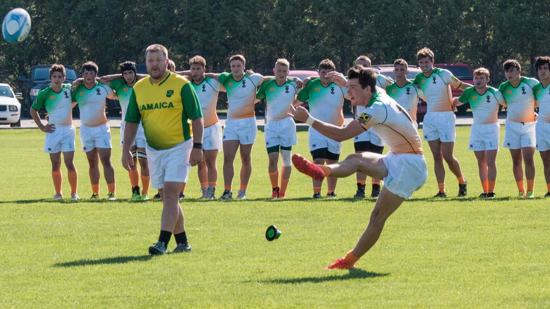 Jack Bradfield kicks the winning conversion for the Celtic Elite against EIRA Midwest. Allison Bradfield.