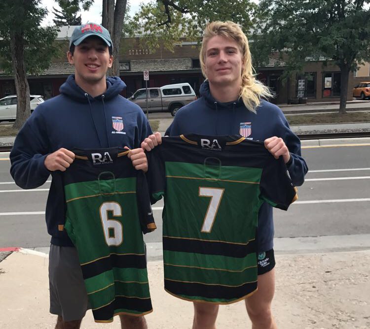 Freshmen Daniel Trump and Joe Ruster-Cudy with their starting jerseys for Colorado State.
